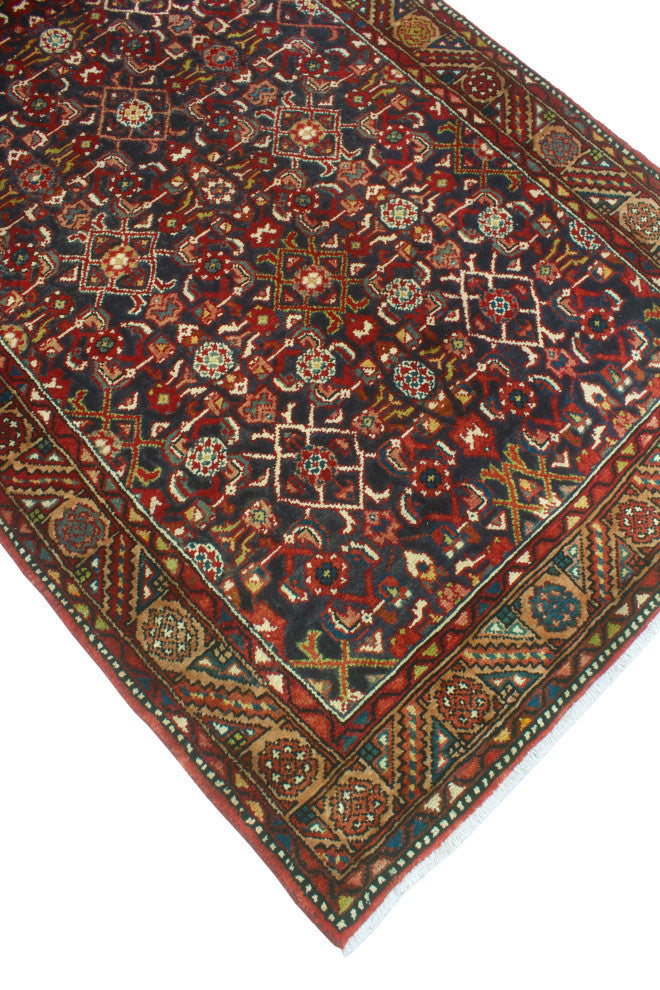 Fine Vintage Distressed Afsoon Navy/Red Runner, 3'10 x 10'10