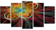 Colorful Red Fractal Flower, Contemporary Canvas Art Print, 60"x32", 5 Panels