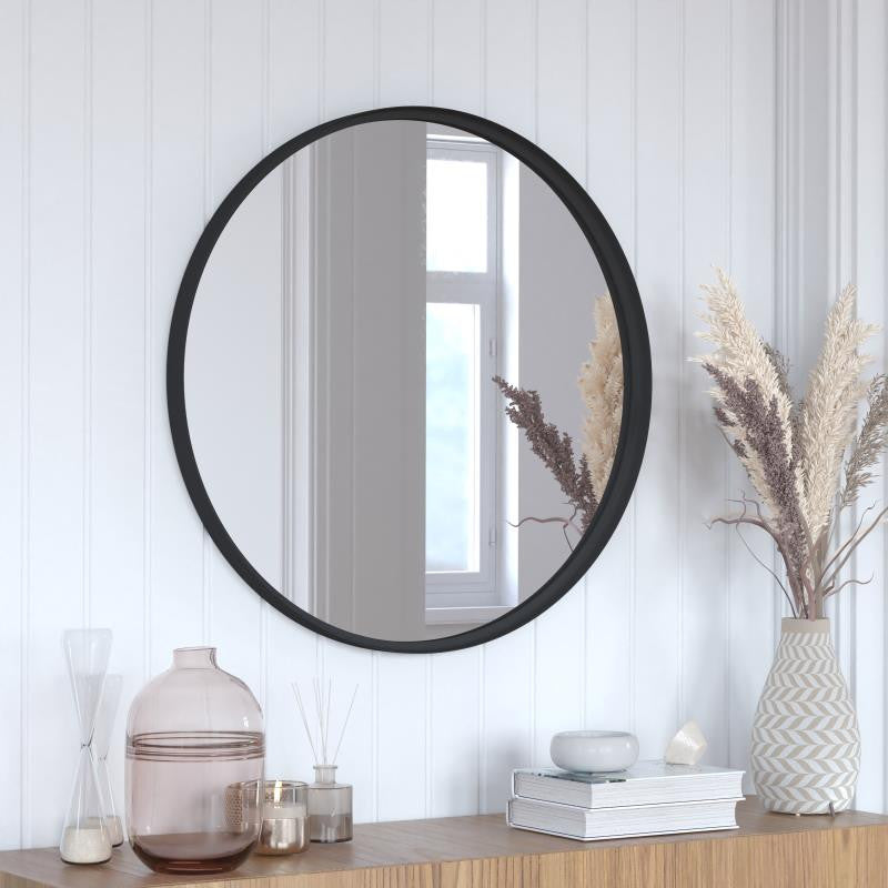 Jennifer Metal Framed Wall Mirror, Black, 30"