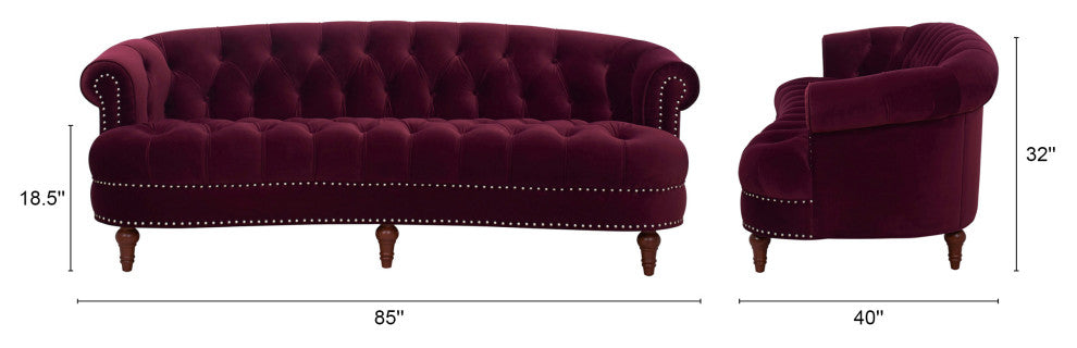 La Rosa Victorian Chesterfield Tufted Sofa, Burgundy Velvet