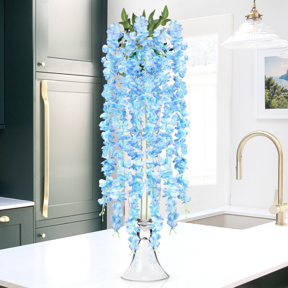Set of 2 Long Blue Artificial Hanging Wisteria Flower Stem Spray 66"