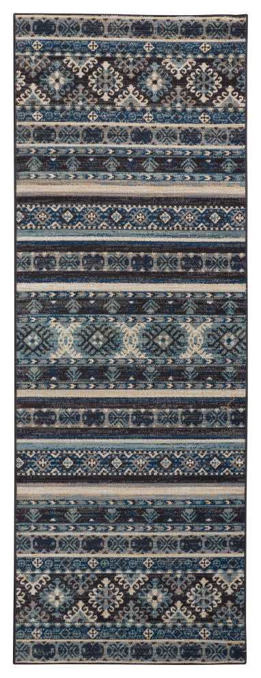 Weave & Wander Kezia Rug, River Blue/Dark Gray, 2ft-10in x 7ft-10in