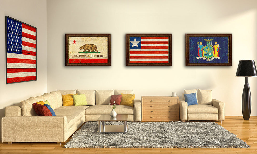 Libya Country Textured Flag Print With Brown Gold Frame, 15"X21"