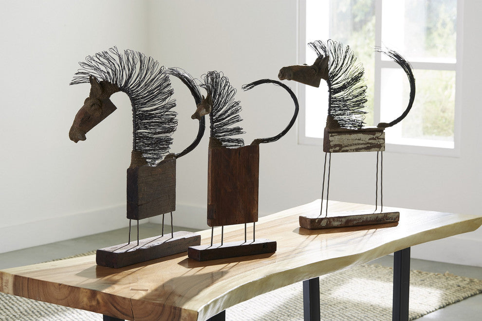 Extra Large Wood Block Modern Horse Wire Sculpture | Contemporary Equestrian Art