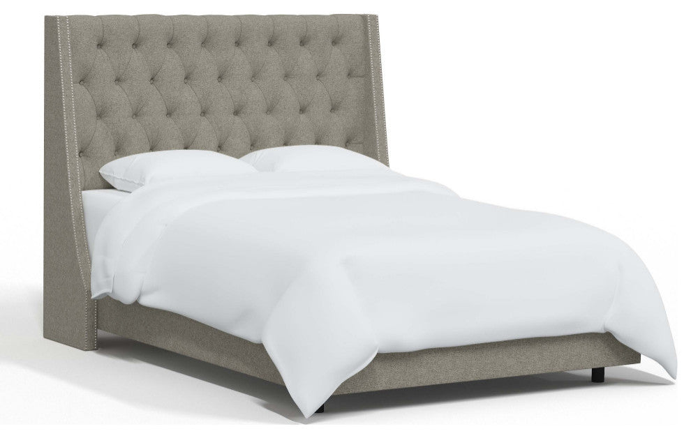 Tufted Sloped Wingback Bed, Nail Trim, Zuma Feather, Twin