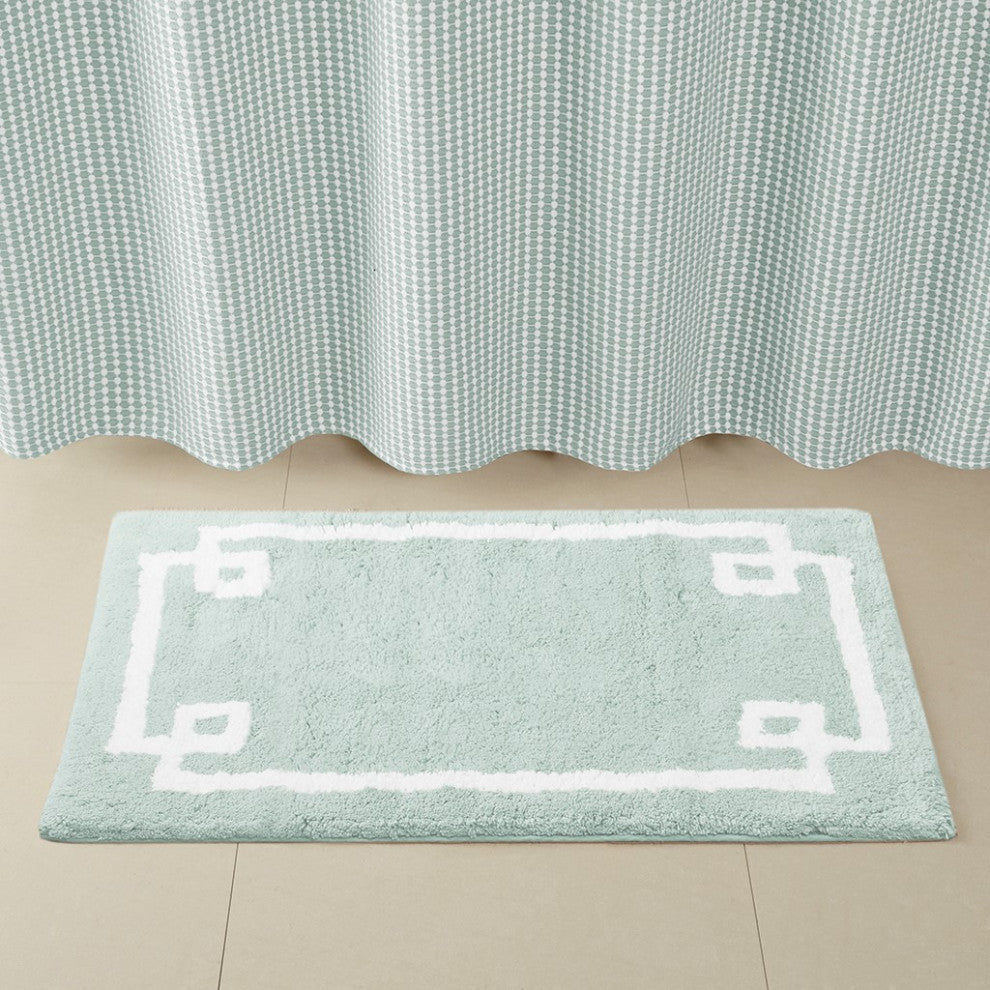 Madison Park Evan High Pile Bordered Bathroom Rug, Blue, Seafoam Green, Medium