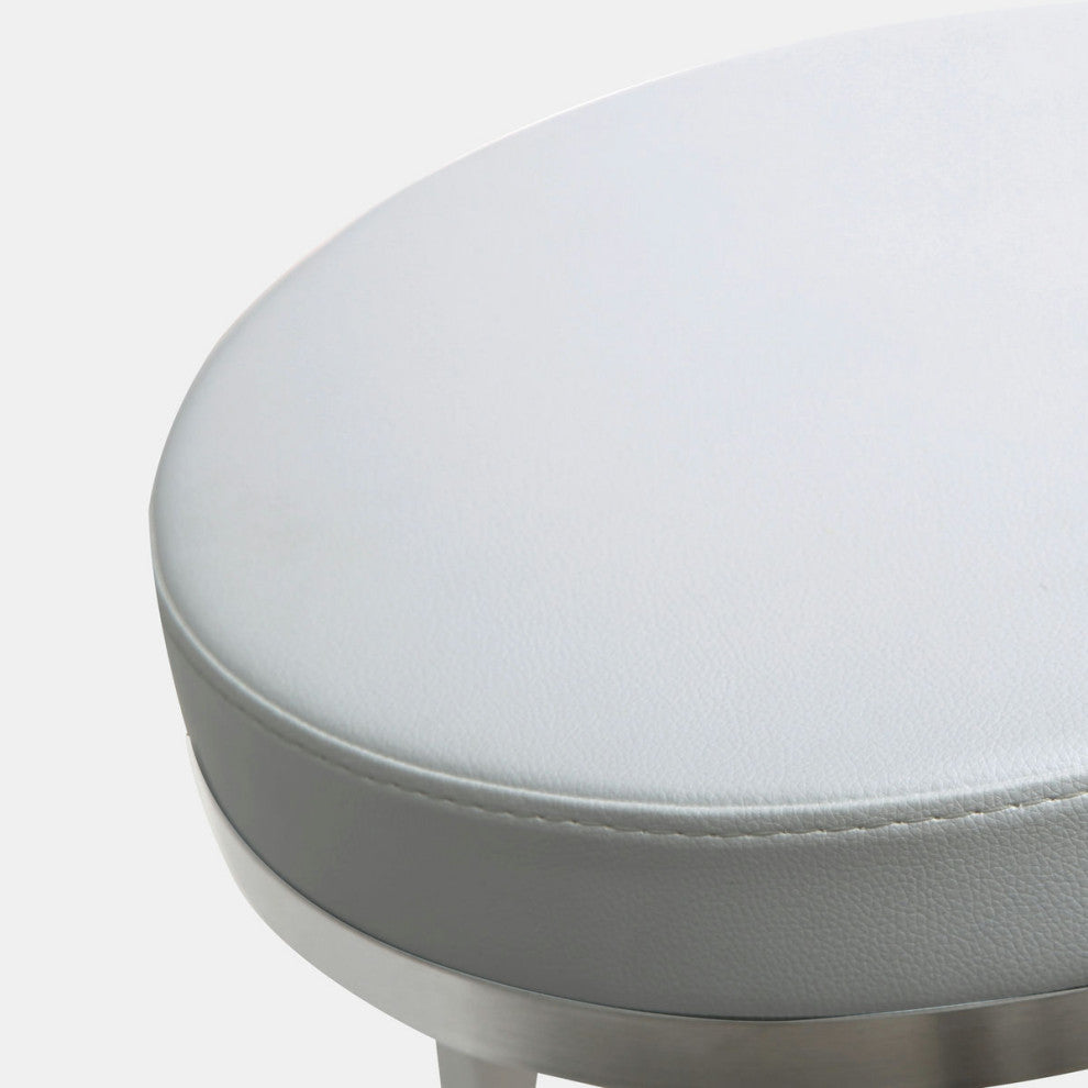 Pratt Swivel Counter Stool, Modern PU Leather Stainless Steel Stool SetOf2, Whit