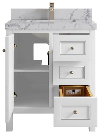 Nashville 30" Single Sink Bath Vanity, White 2" Venatino Quartz