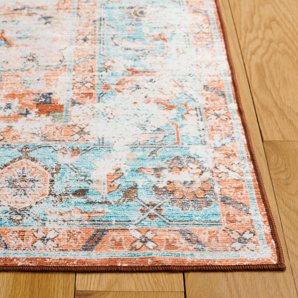 Safavieh Arizona Machine-Washable Collection ARZ928 Rug, Turquoise/Rust, 9'x12'