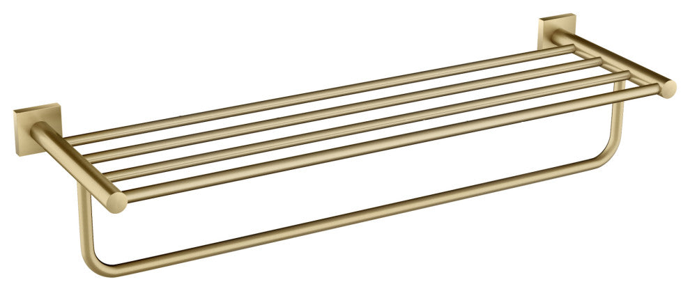 Ventus Bathroom Shelf With Towel Bar, Brushed Gold