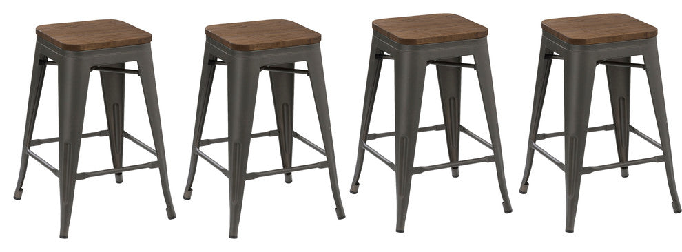 Tynan Metal and Wood Counter Stools, Set of 4, 24"