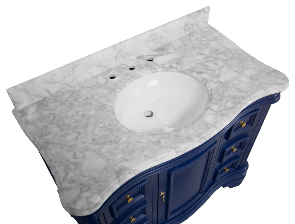 Katherine 42" Bath Vanity, Royal Blue, Carrara Marble