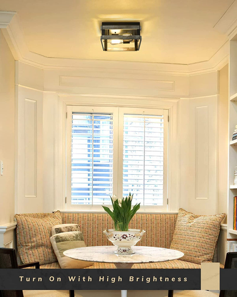 2 Light Farmhouse Close To Ceiling Lamp, Wood