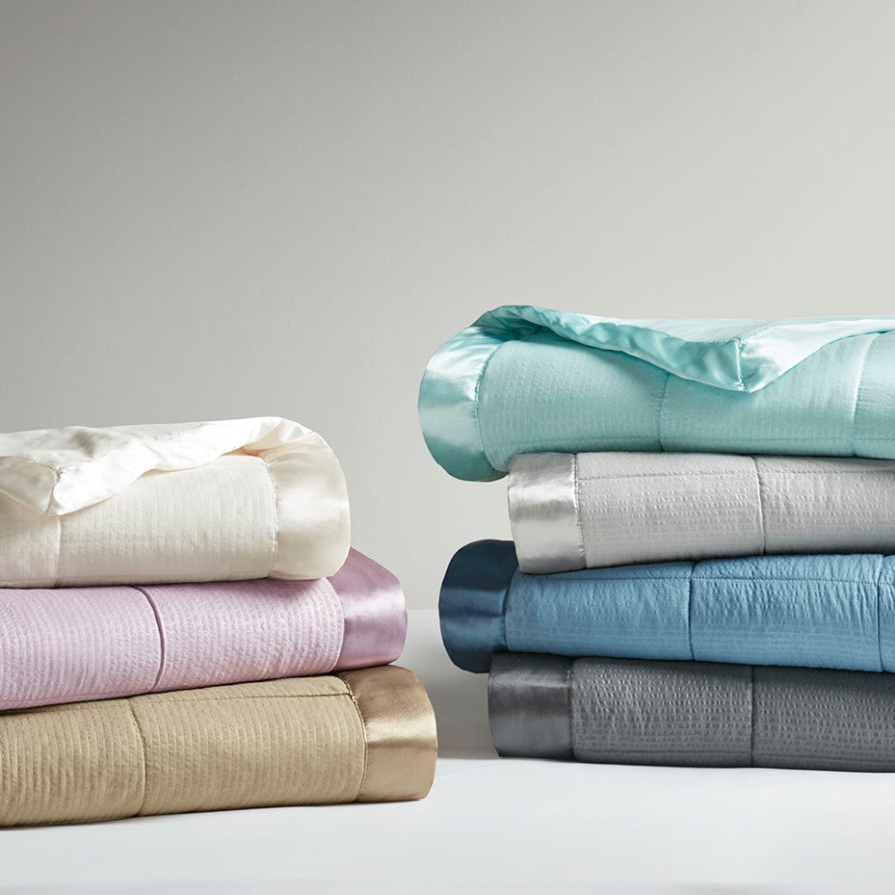 Madison Park Cambria Oversized Down Alternative Blanket With Satin Trim, Aqua