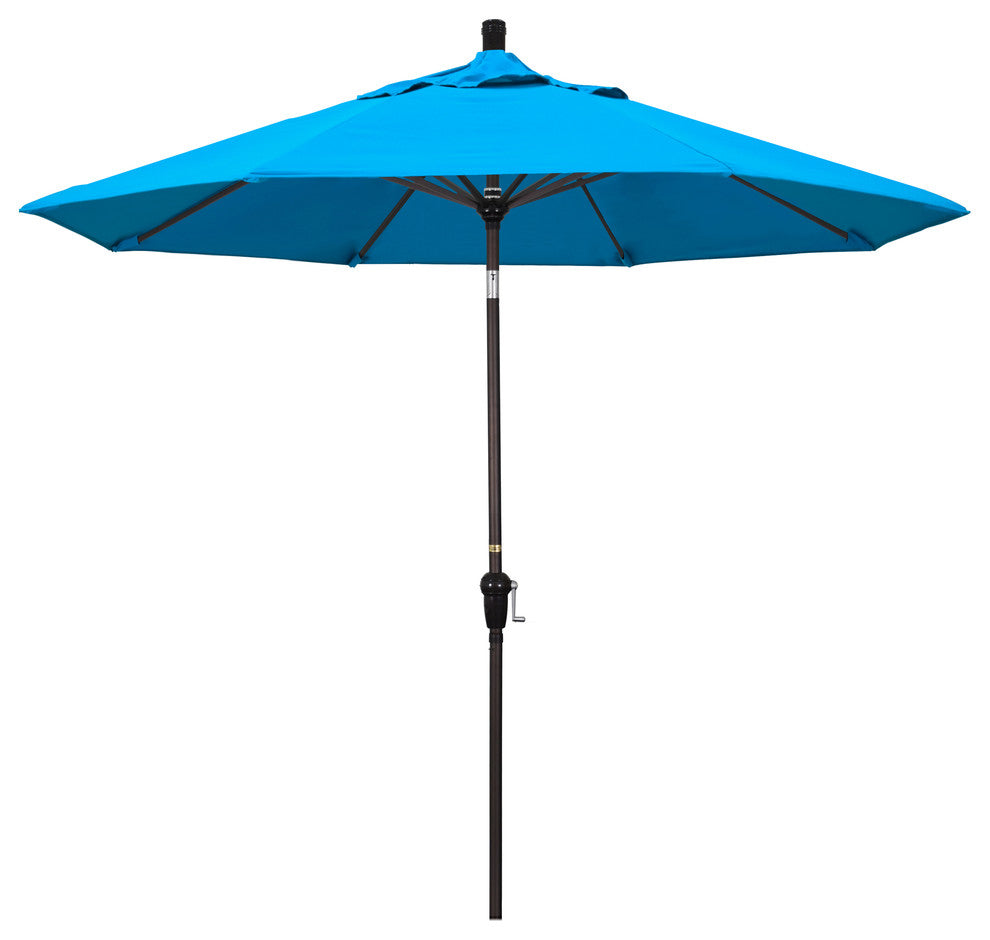 9' Aluminum Umbrella Auto Tilt Bronze, Canvas Cyan