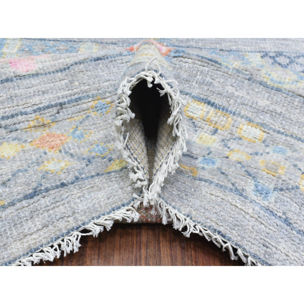 Gray Hand Knotted Inspired With Small Triangular Design Runner Rug, 9'1"x11'8"
