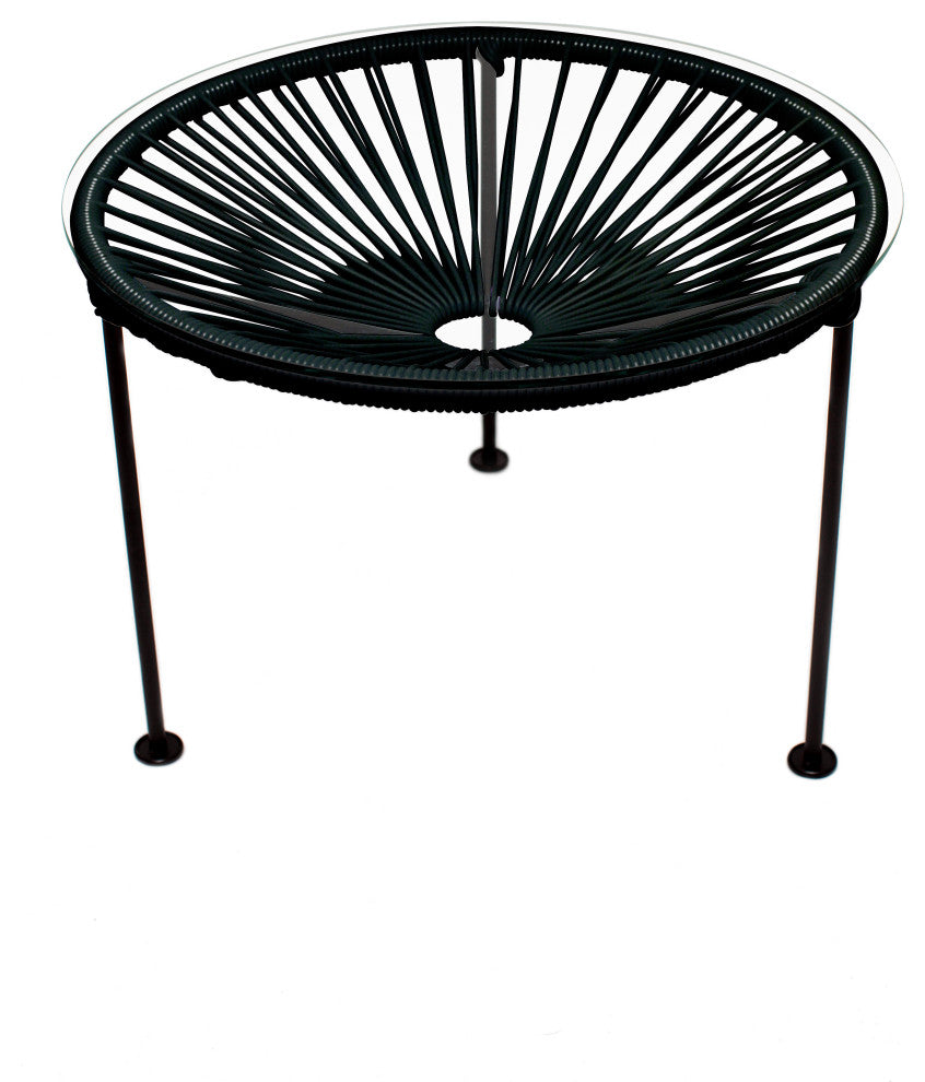 Zicatela Indoor/Outdoor Handmade Side Table, Black Weave, Black Frame