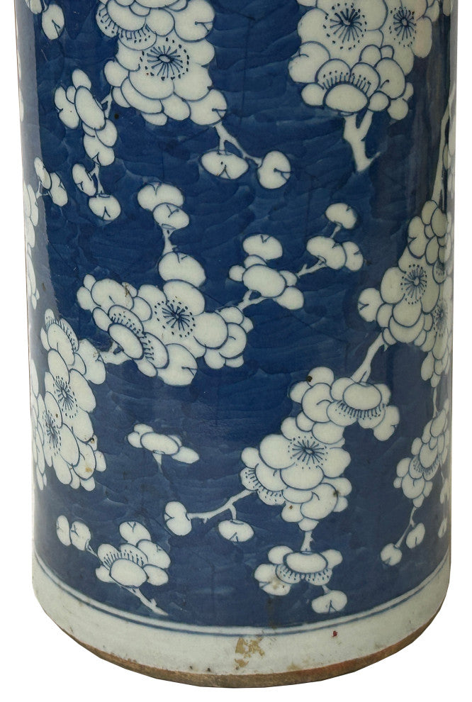 Vintage Chinese Blue White Blossom Wide Mouth Column Porcelain Vase Hws4329