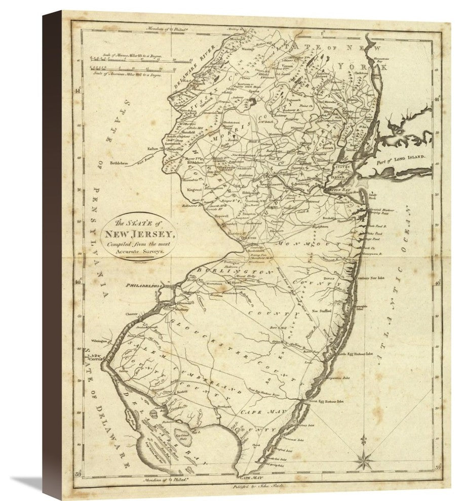 "State of New Jersey, 1796" Stretched Canvas Giclee by John Reid, 18"x22"