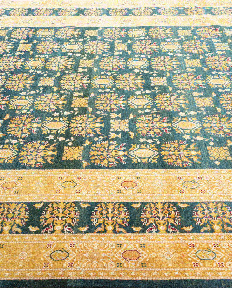 Mogul, One-of-a-Kind Hand-Knotted Runner Green, 6'2"x12'9"