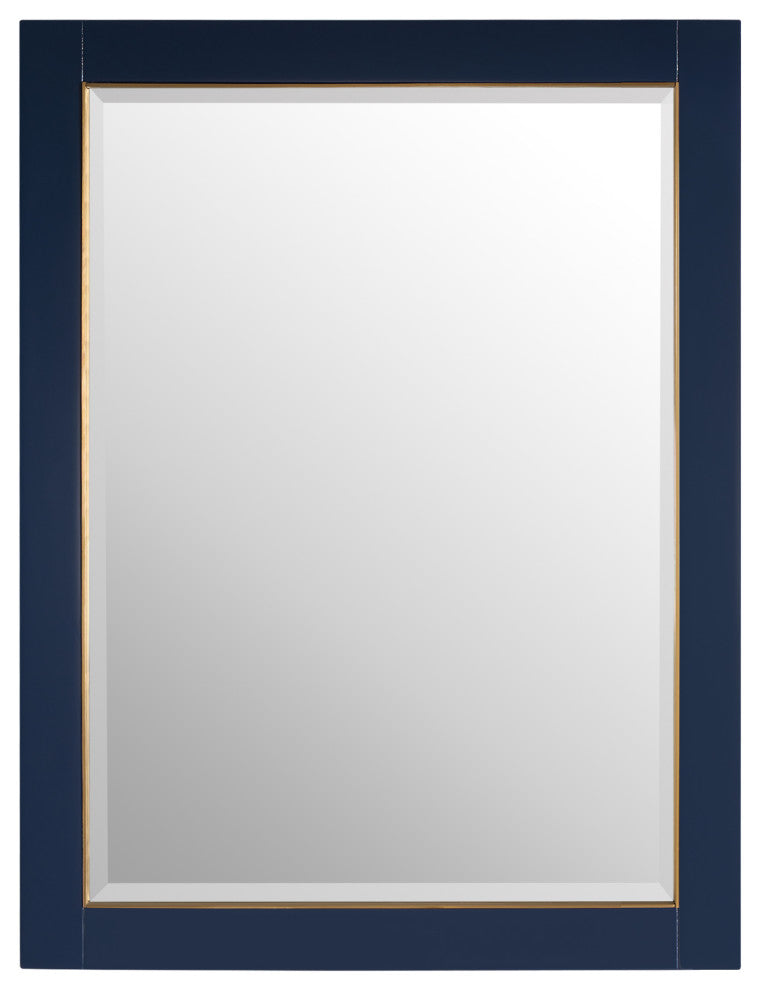 Solid Wood Beleved Edge Rectangular Framed Bathroom Wall Vanity Mirror, Navy Blue, 24"?x32"