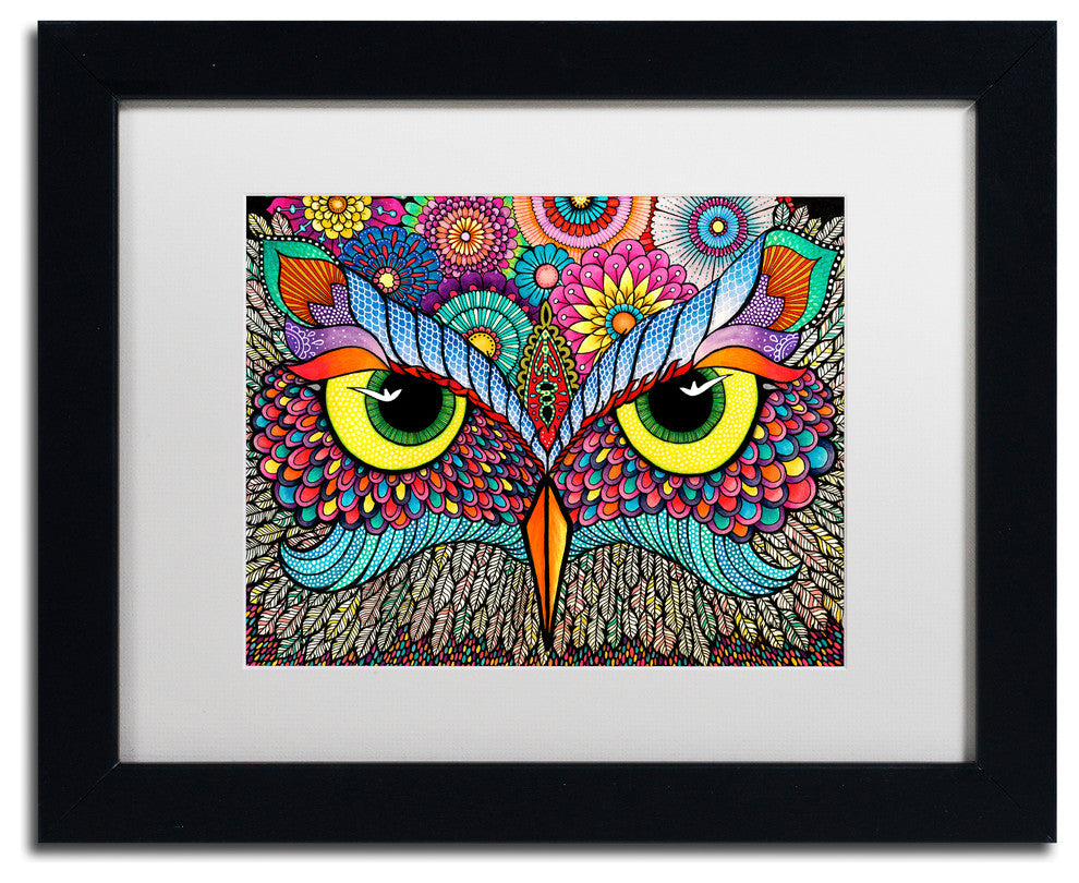 Hello Angel 'Owl Face' Art, Black Frame, White Mat, 14x11