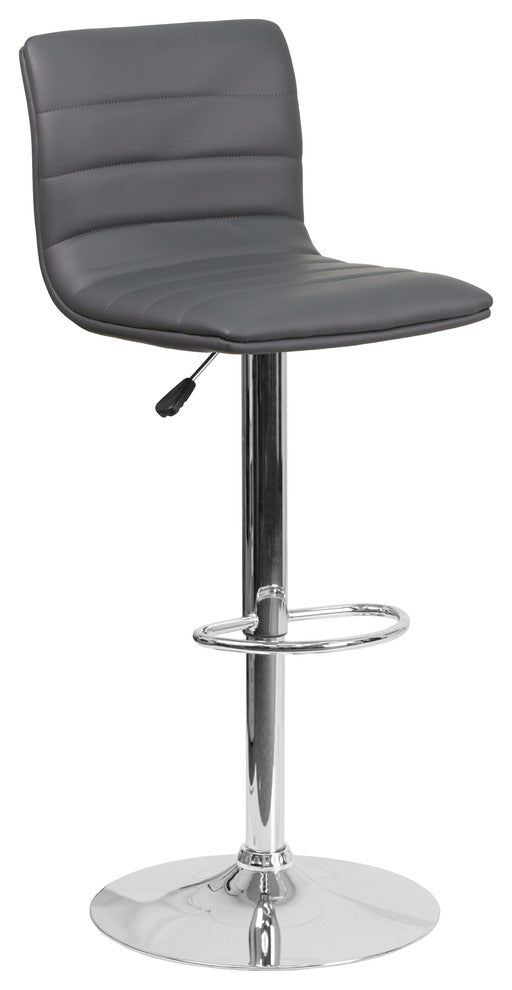 Contemporary Gray Vinyl Adjustable Barstool With Chrome Base