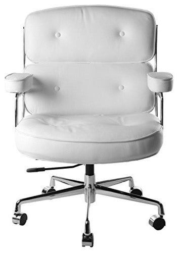 Modern Lobby Executive Office Chair Genuine Leather, White