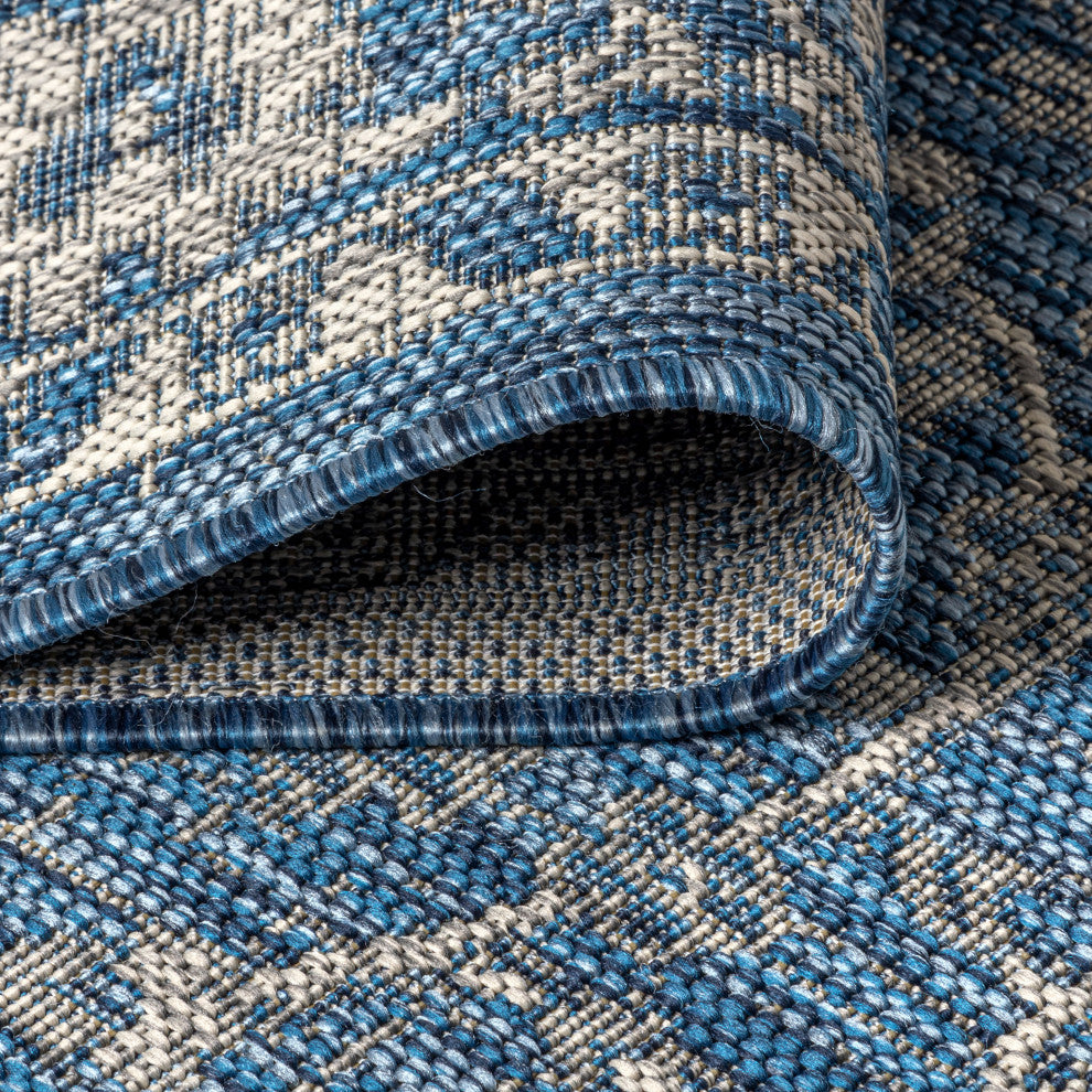 Palazzo Vine and Border Textured Weave Indoor and Outdoor Area Rug, Navy and Gra