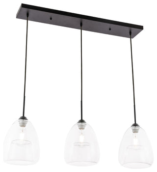 Black Finish And Clear Glass 3-Light Pendant