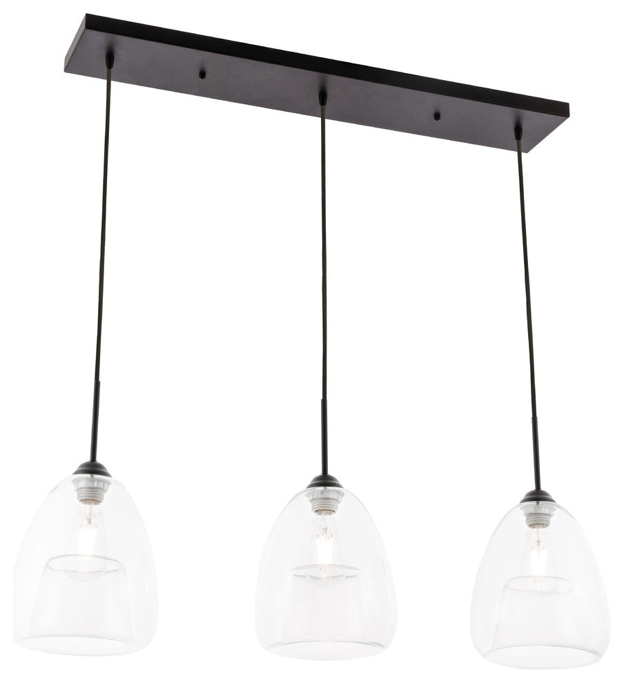 Black Finish And Clear Glass 3-Light Pendant