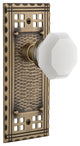 Craftsman Plate Passage Waldorf White Milk Glass Knob, Antique Brass