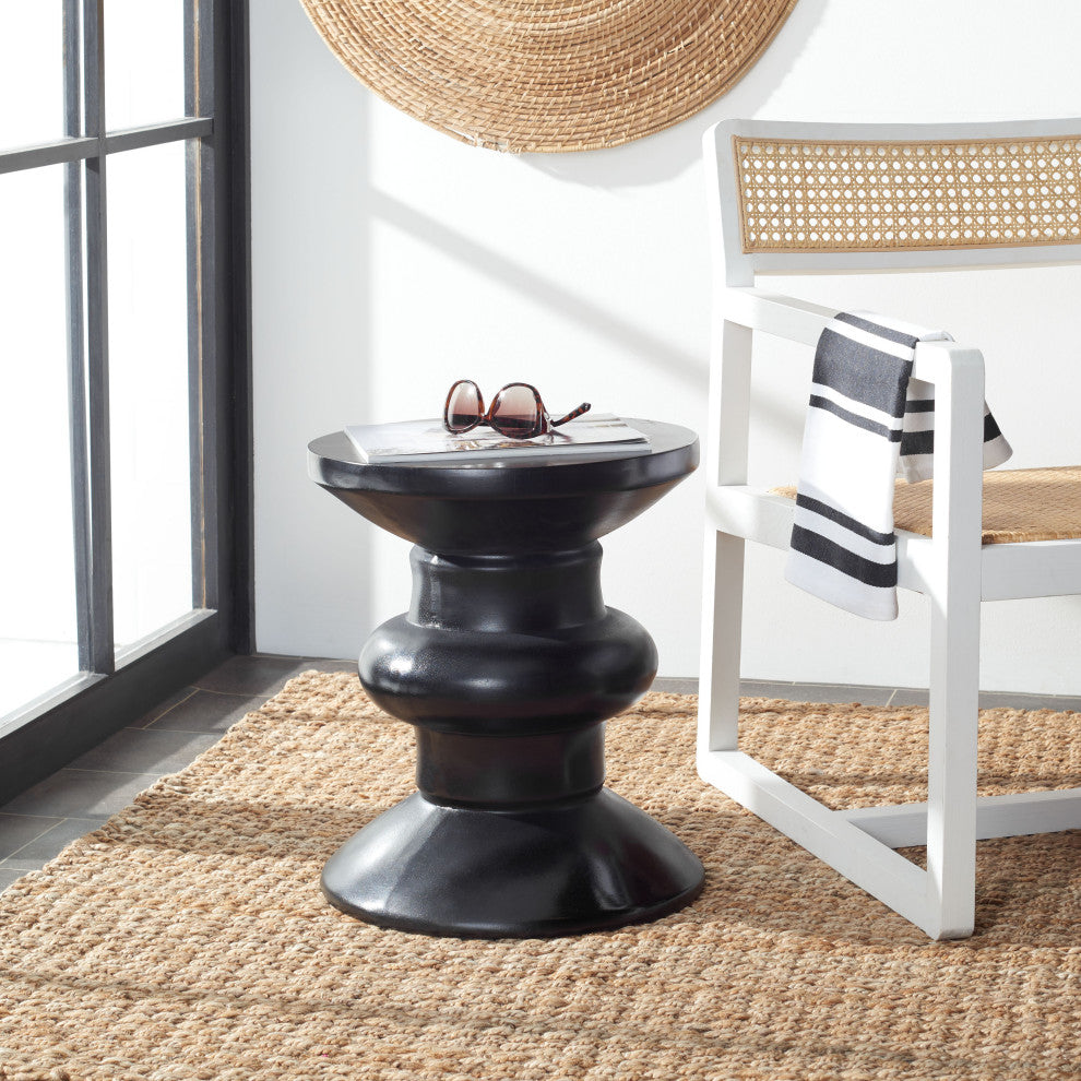 Safavieh Indoor-Outdoor Jiraiya Concrete Accent Stool, Black