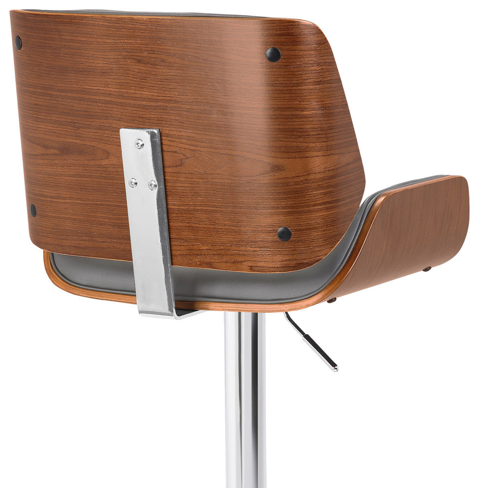 Gray Upholstered Chrome Base Adjustable Bar Stool
