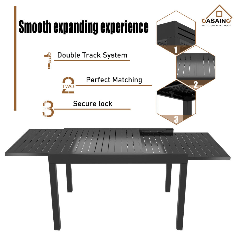 7 Piece Metal Frame Patio Dining Set, Aluminum Extendable Dining Table