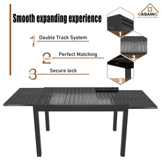 7 Piece Metal Frame Patio Dining Set, Aluminum Extendable Dining Table