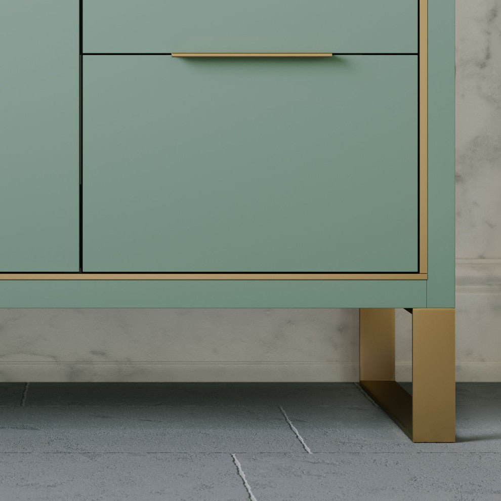 Bradford Bath Vanity, Green, 48", Satin Brass Hardware, Single Sink, Freestanding