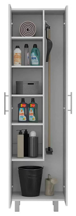 Modern Pantry Cabinet, Doors With Chrome Handles & Multiple Inner Shelves, White