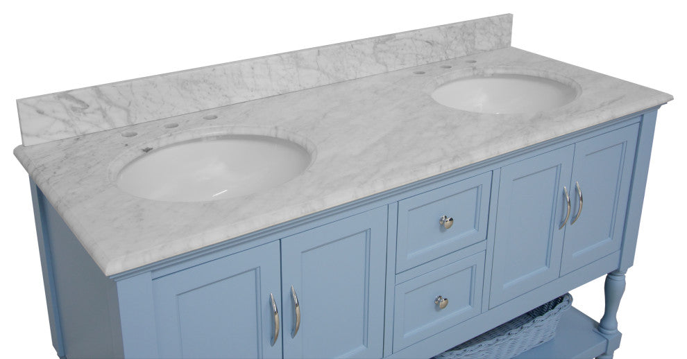 Beverly 60" Bath Vanity, Powder Blue, Carrara Marble, Double Vanity