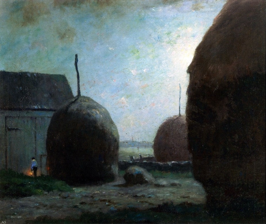 Dwight W Tryon Newbury Haystacks in Moonlight, Gallery Wrapped Canvas, 20"x25"