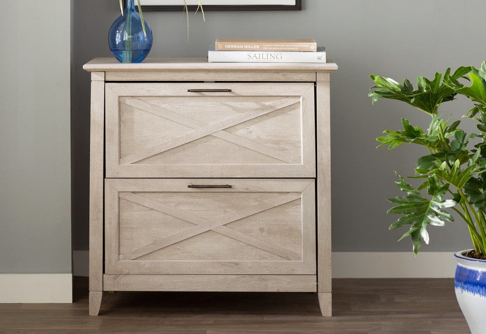 Wooden Filing Cabinet With 2 Drawer, Washed Gray