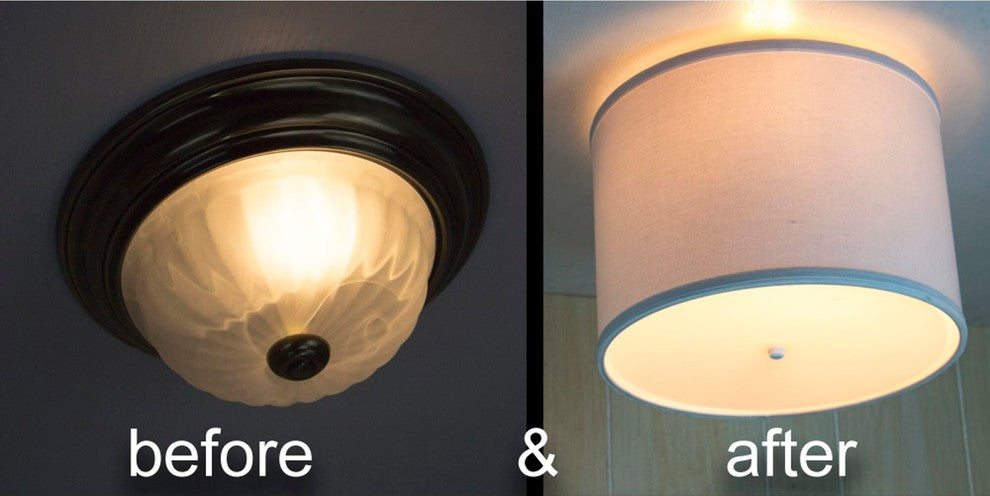 Moderne Flush Mount Conversion Kit 14"w White Fabric Drum Lampshade
