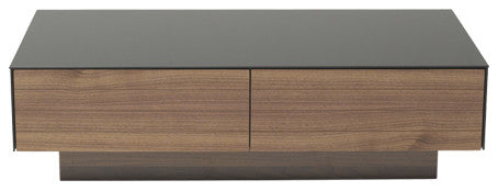 12" Walnut Veneer  Mdf  And Glass Coffee Table