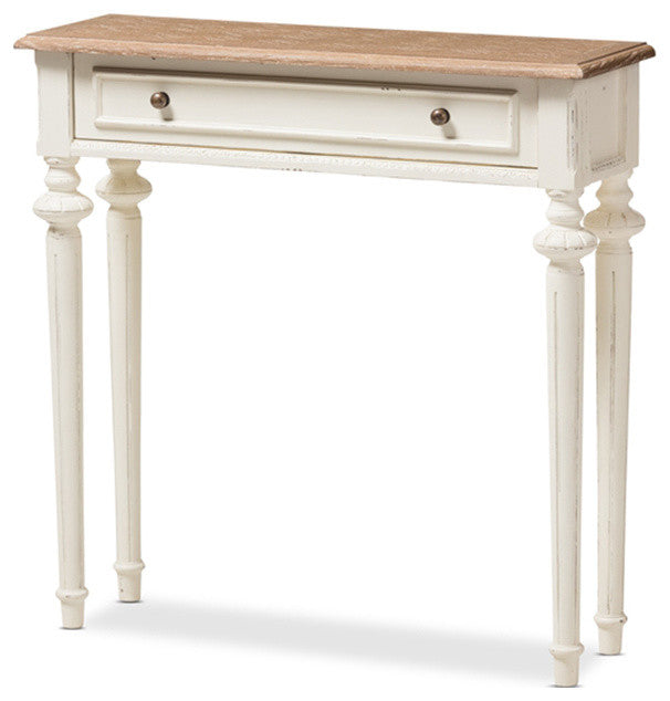 Marquetterie Weathered Oak and White Wash Distressed Finish Wood Console Table