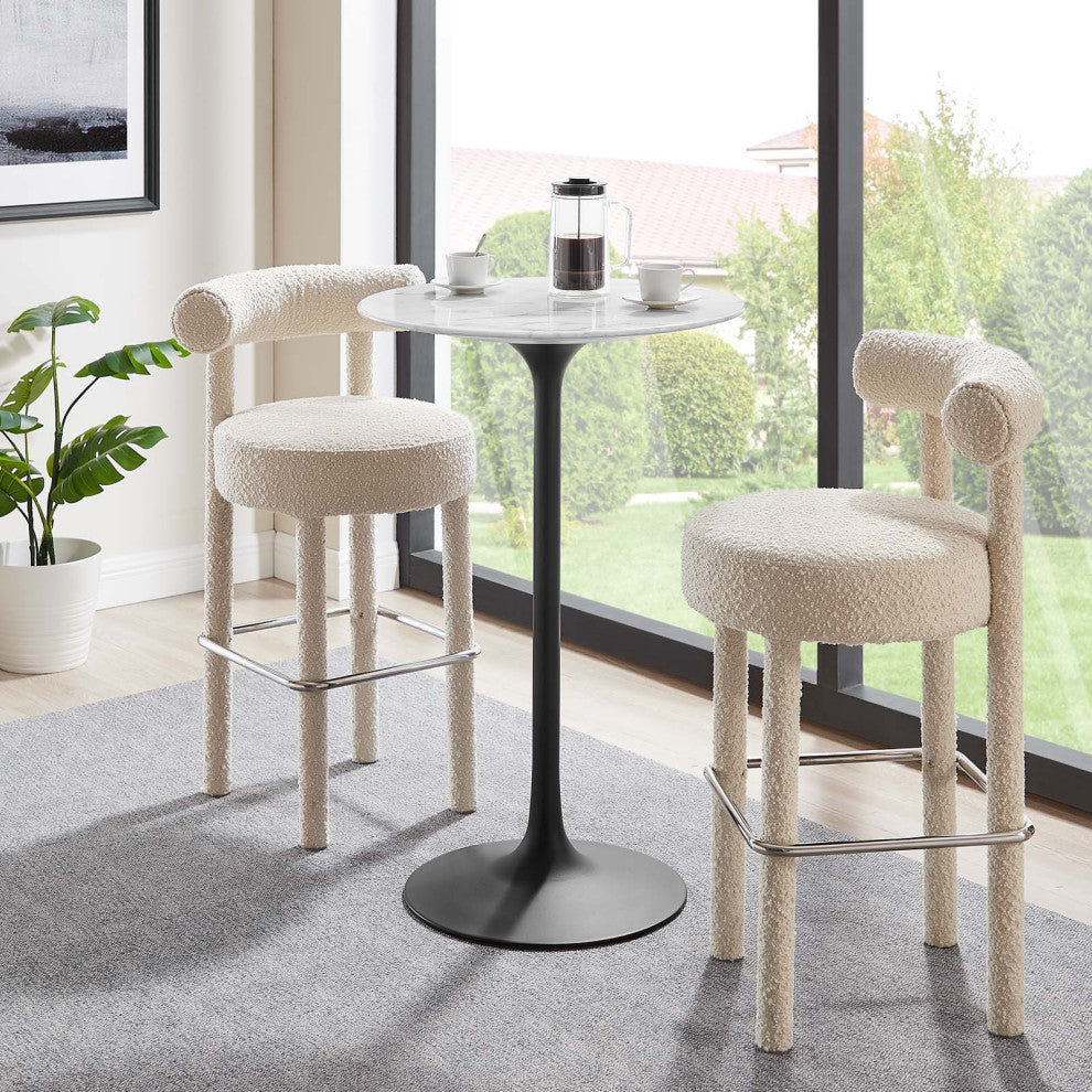 Lippa 28" Round Artificial Marble Bar Table Black White