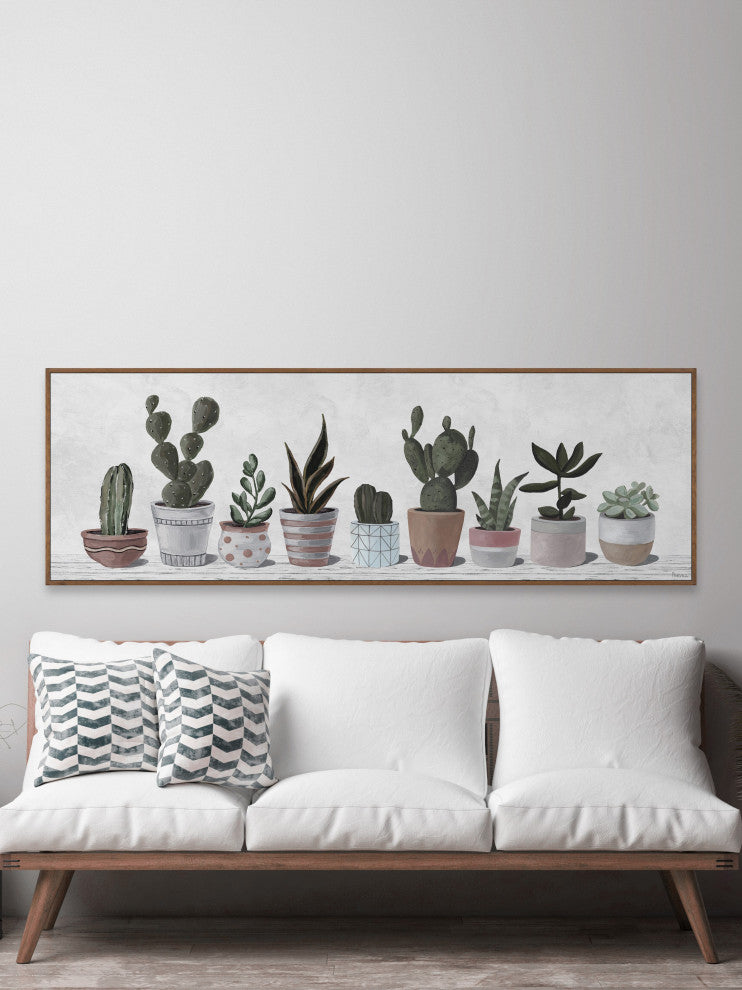 "Pastel Cactus Pots " Floater Framed Painting Print on Canvas