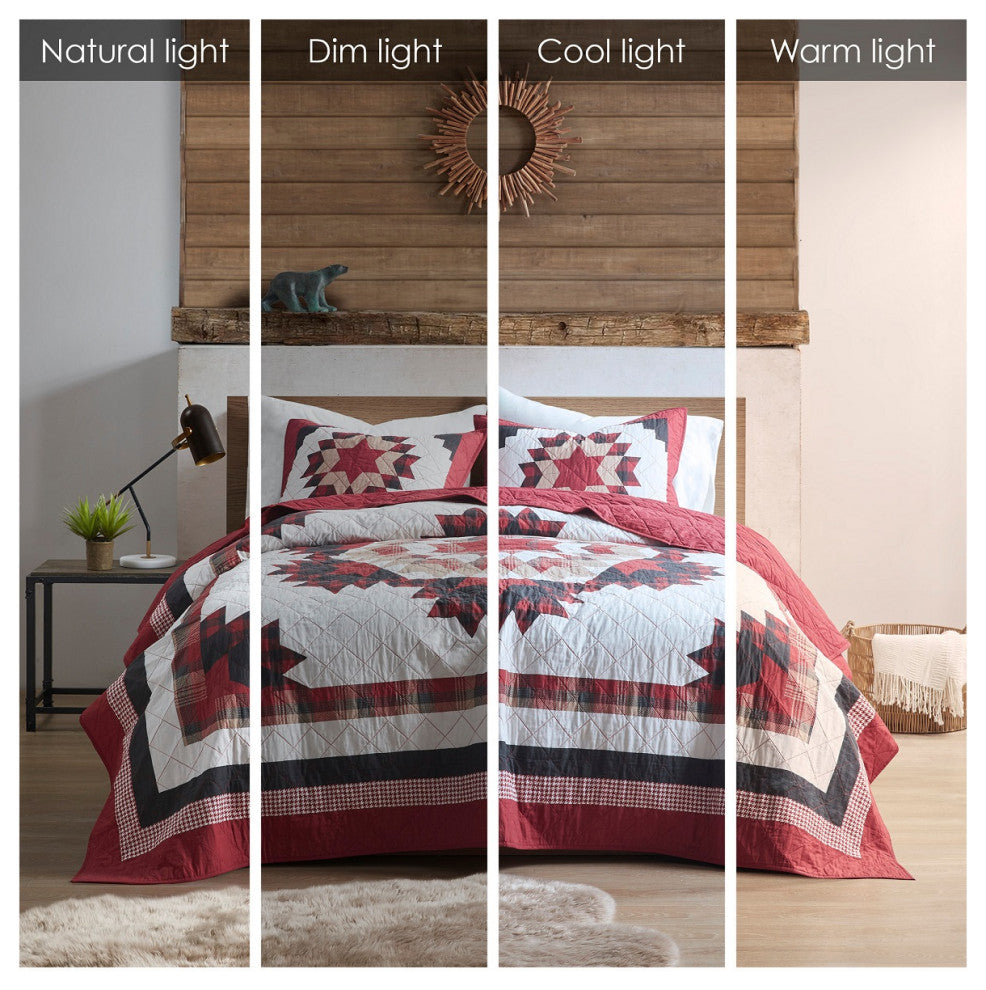 Woolrich Compass Cabin Style Cotton 3-Piece Quilt Set, Red