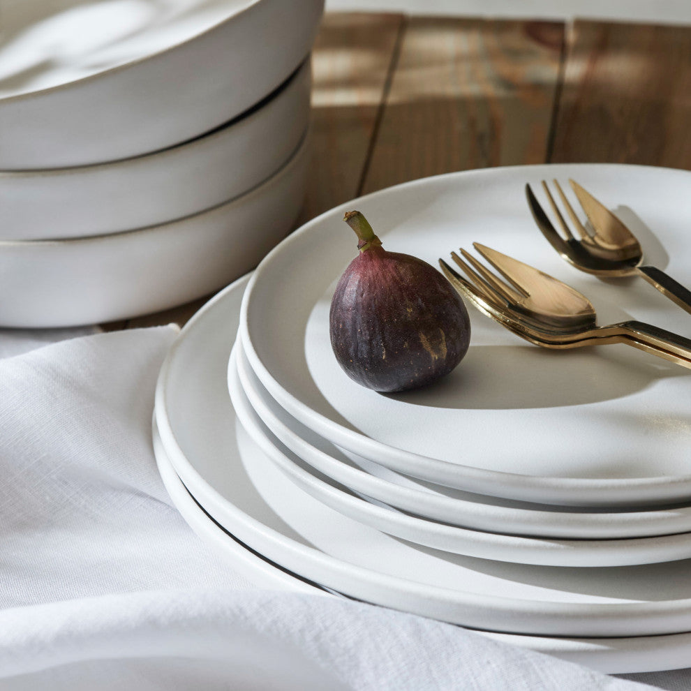 Porto by Stone Lain Macchio Stoneware Dinnerware Set, White Matte, 12-Piece
