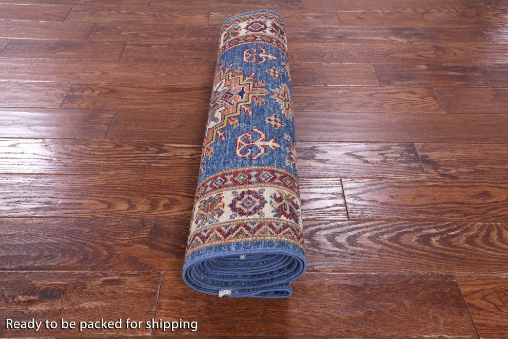 2' 9" X 13' 5" Super Kazak Geometric Handmade Wool Runner Rug - Q12998
