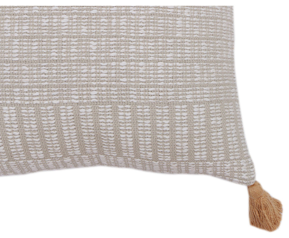 Natural Hand-Woven with Tassels Dameron Throw Pillow, 20" x 20"